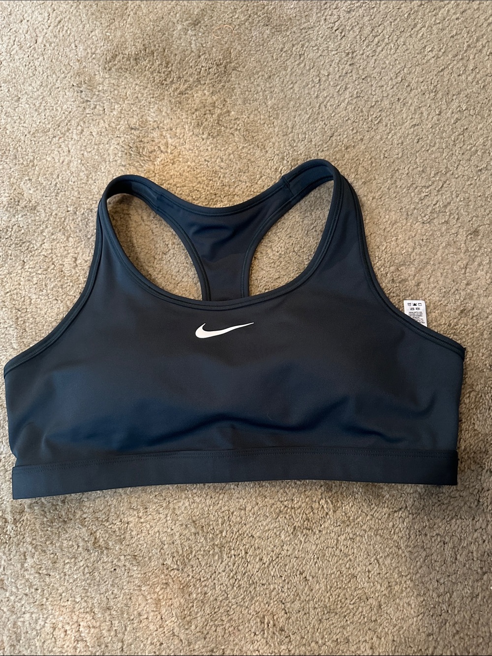 Nike Dark Grey Racerback Dri-FIT Sports Bra with White Swoosh